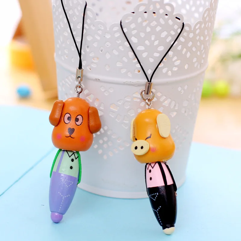 

Wholesale Wooden Cartoon Animal Carry-on Pen Short Pen Pendant/cartoon Wooden Ballpoint Pen Stationery