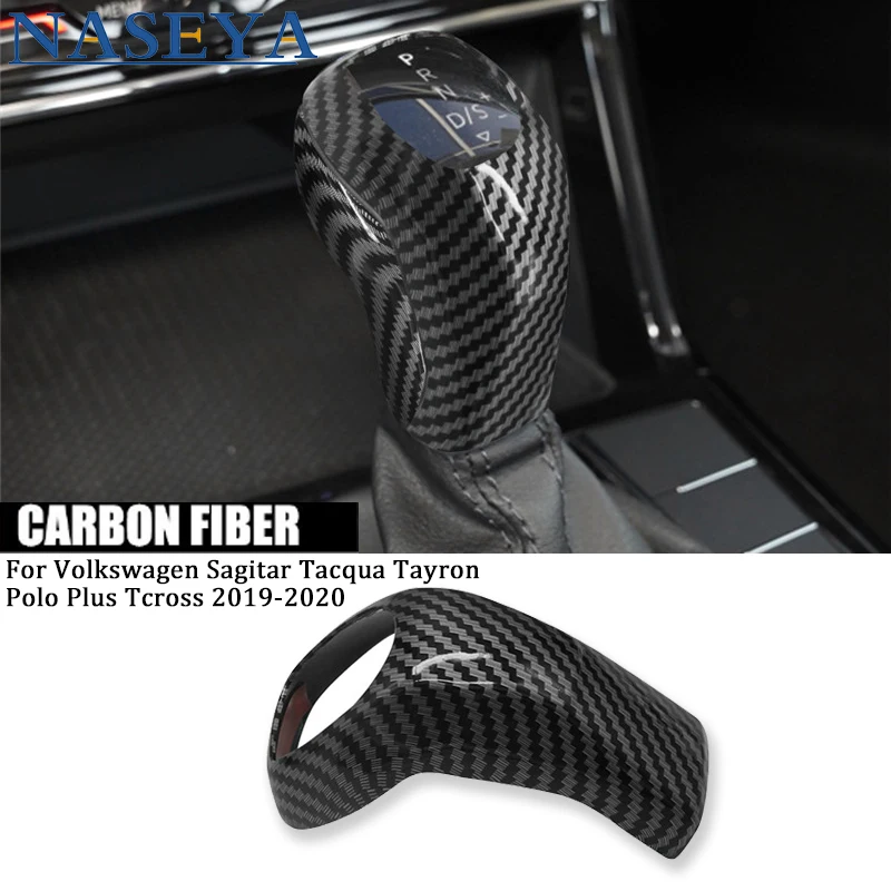 

2Pcs For Volkswagen Sagitar Tacqua Tayron Polo Plus Tcross 2019-2020 Carbon Fiber Car Gear Shift Knob Gear Head Cover Case Trim