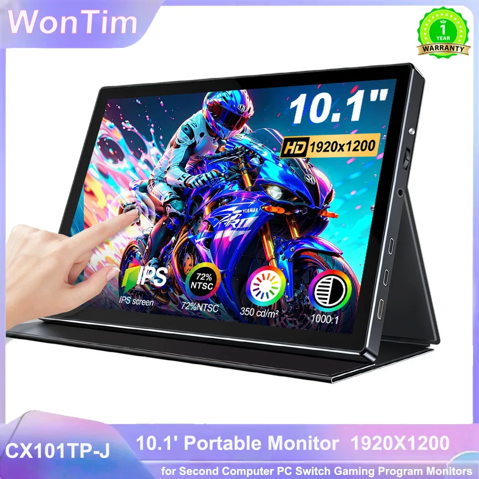 WonTim 10 Touchscreen Computer IPS 100%sRGB Display With Stand Portable Monitor For LaptopXBox Switch PS5 Gaming Extend Screen