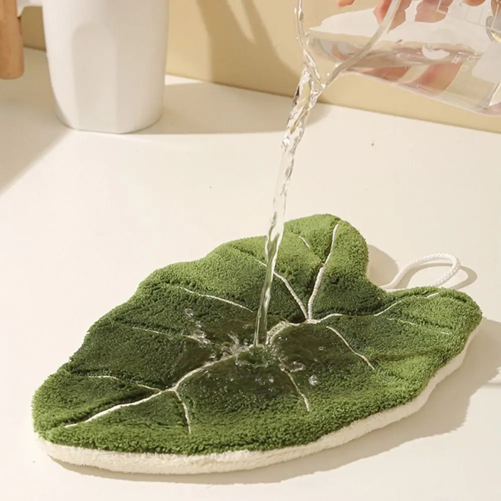 منشفة يد ناعمة بطبقة مزدوجة على شكل أوراق شجر، سميكة ماصة، قماش يد معلق، سرعة منديل جاف للحمام المطبخ