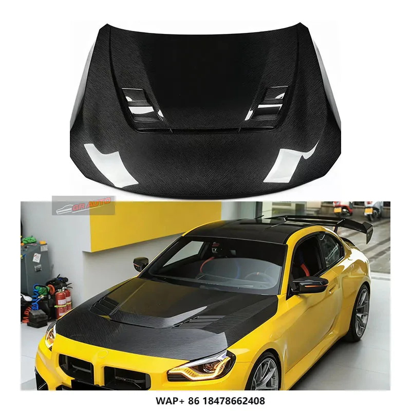 

For M2 G87 Dry Carbon Fiber V Model Hood-Black Bolt-On Universal Fitment with Clips 1 Year Warranty