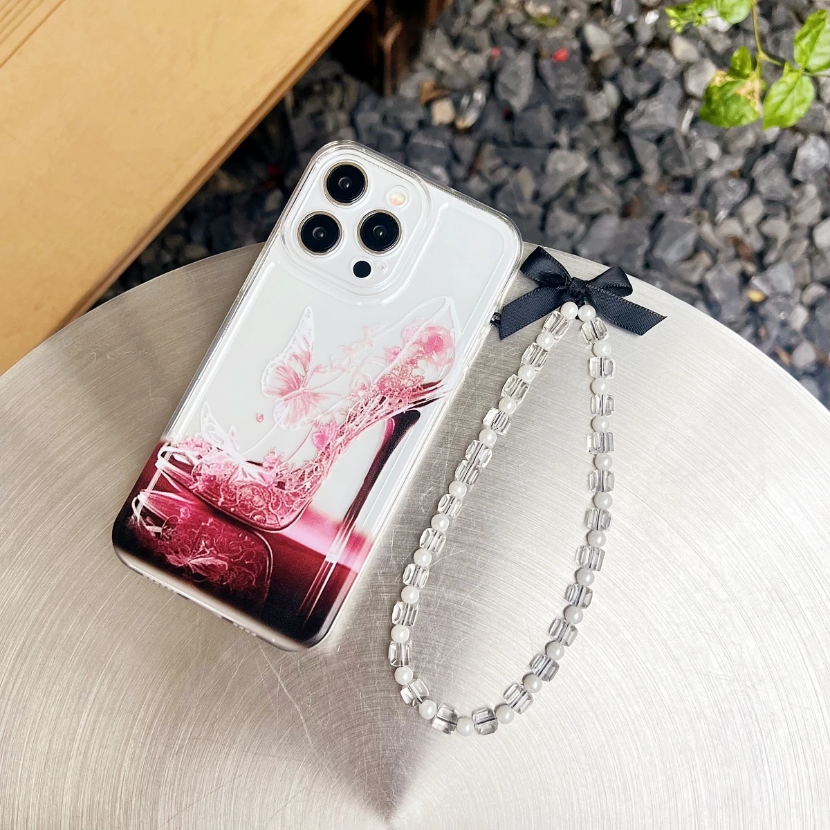 Red High Heels With Bow Clear Chain Phone Case For iPhone 15 14 13 12 11 Plus Mini Pro Max X XS XR 7 8 Cover