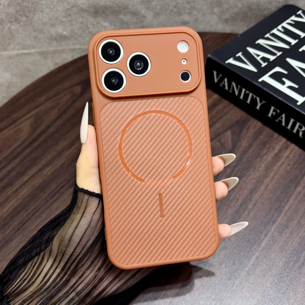 Luxury Retro Carbon Fiber Pattern For Magsafe Magnetic Case For iPhone 18 17 Air 16 15 14 13 Pro Max Plus Soft Silicone Cover view 5