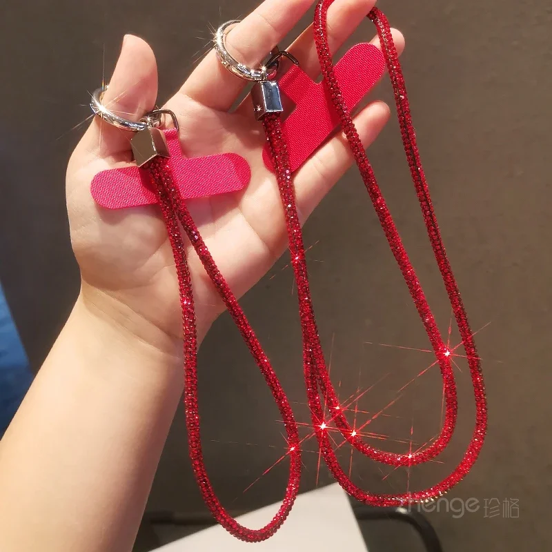 

Длинный ремешок на шею, зажим, стильный ремешок с блестками, короткий красный ремешок со стразами