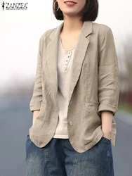 Zanzea Mode Effen Kleur Blazer Vrouw Elegant Ol Werk Shirt Dames Lange Mouw Revers Hals Outwear Vintage Losse Jacks 2023