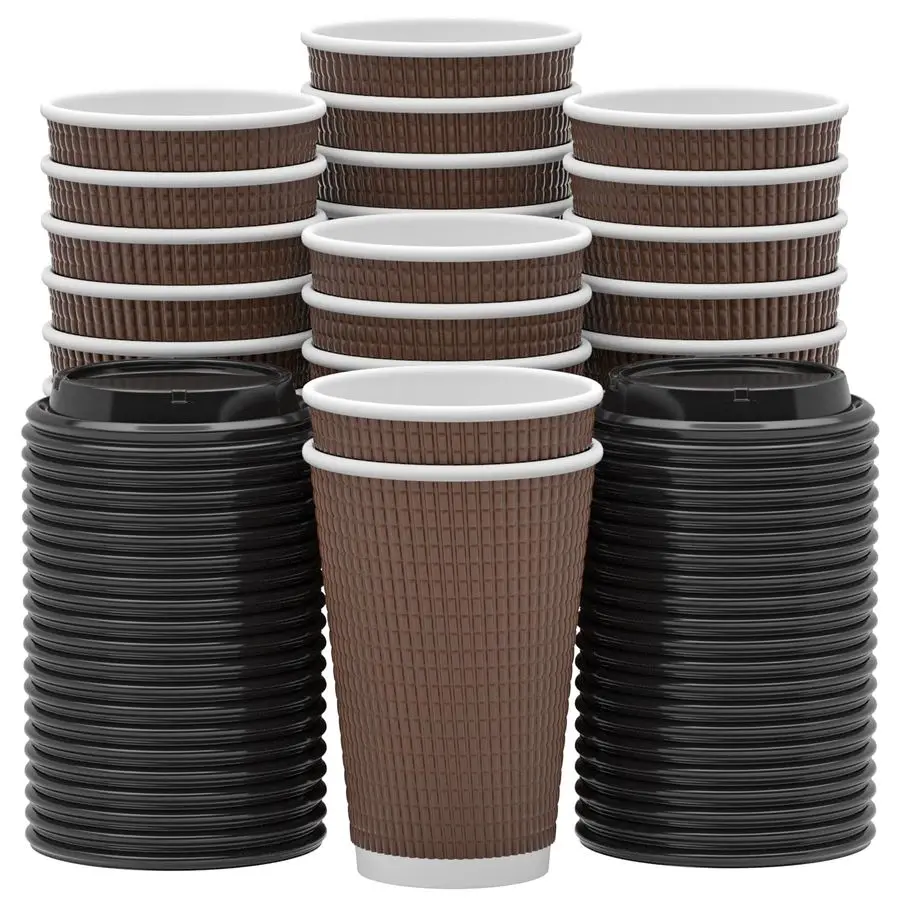 

Одноразовые кофейные стаканы с крышками, 16 унций, 80 штук, бумажные стаканы для горячих напитков с герметичной крышкой для горячих и холодных напитков, термоизолированные.