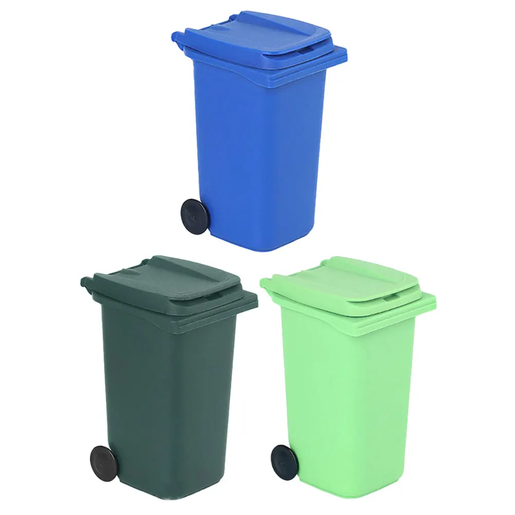 

3pcs Desktop Storage Bucket Mini Garbage Can Waste Bin Tiny Trash Lid Office Cans Decor Container Desk Organizer