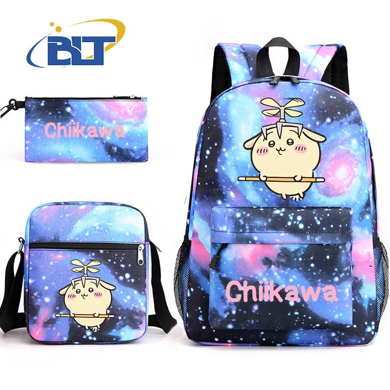 MINISO Chiikawa printed student school bag set children's shoulder bag pencil bag backpack three-piece set