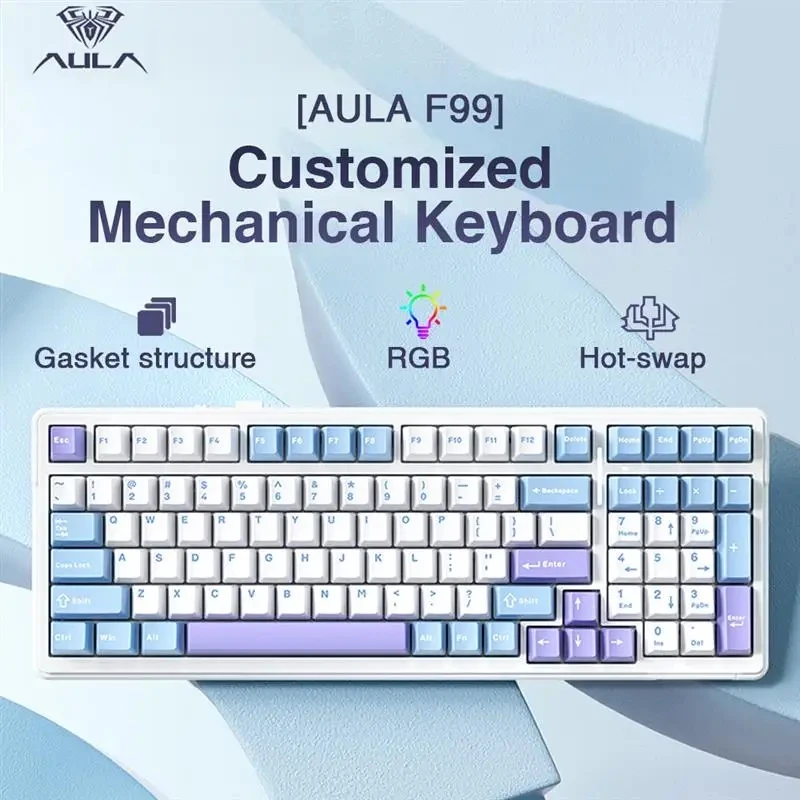 Aula F99 Mechaniczna klawiatura do gier Trzy tryby 2,4 g Bezprzewodowa Bluetooth Przewodowa uszczelka Hot Swap PBT RGB Do laptopa PC Gamer 99 klawiszy