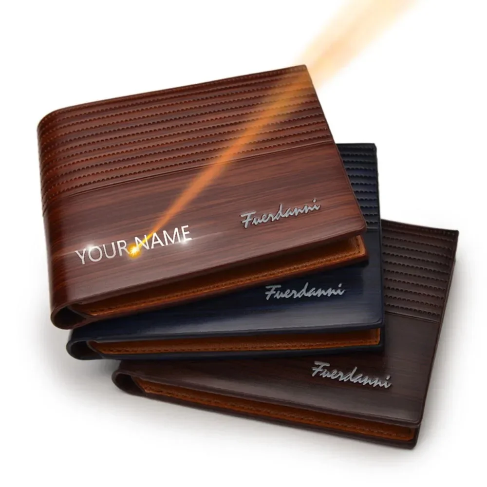 

2025 Customized Name Vintage Brand Short Slim Male Purses Money Clip Credit Card Dollar Carteria Luxury Men PU Leather Wallet