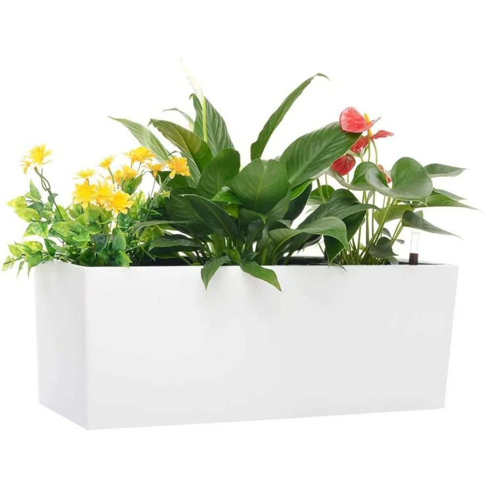 

7.5''x20'' Self-Watering White Rectangle Planter with Coco Soil, Indoor/Outdoor Use, Water Level Indicator