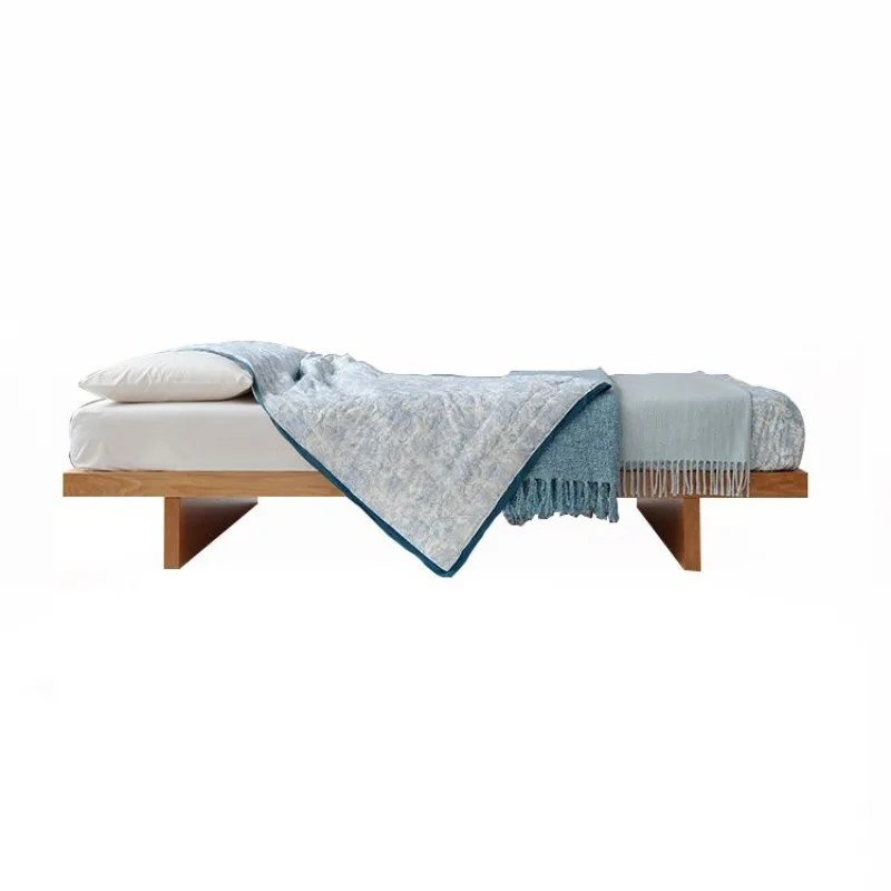 

Suspended bed wabi-sabi wind, small apartment without bedside bed, loft bed solid wood, Nordic simple low bed