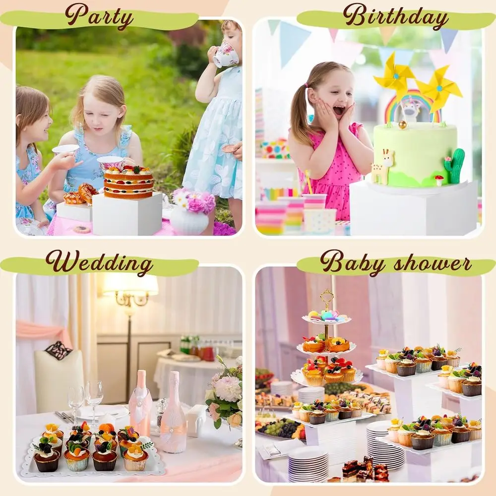 4 Pcs Buffet Risers with Cupcake Stand Holder Serving Tray, Food Risers for Buffet Table, Display Stand Catering Dessert Collect