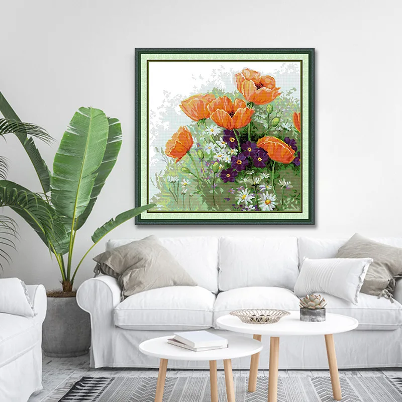 

Soulgift Stamped Pre-Printed Cross Stitch Kits, 9CT/11CT/14CT/16CT DMC Threads, Easy to Follow - Wild flower in full bloom