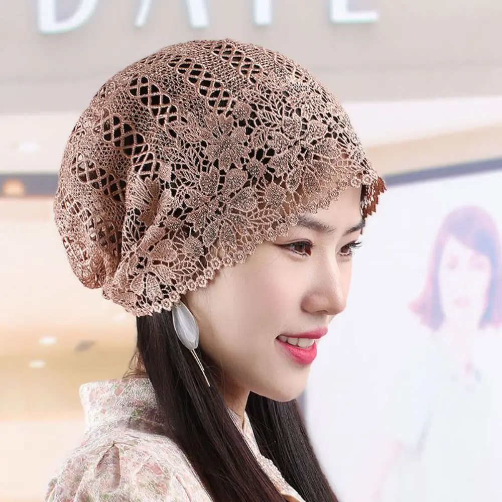 

Breathable Hollowed Out Lace Hat Casual Flowers Skullies Hat Fashion Summer Beret Cap Women