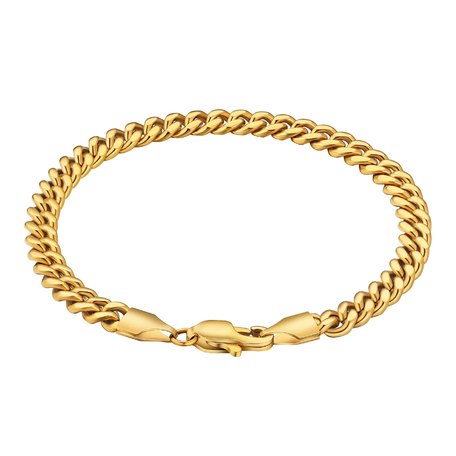 18K Real Gold Plated Figaro Bracelet Rope Chain Sturdy Stainless Steel Curb Miami Cuban Link Chain Bracelet for Men Women