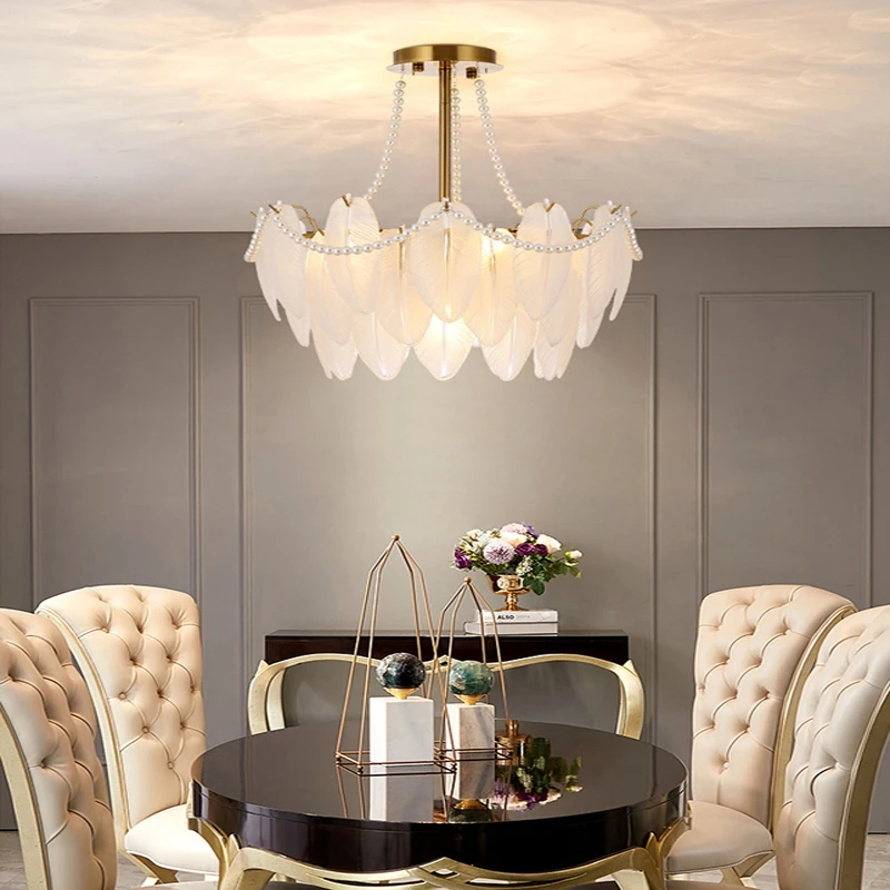 Feather Glass Modern Suspension Home Decor Lustre Celling Chandeliers New To The Season Luxury Indoor Home Appliance