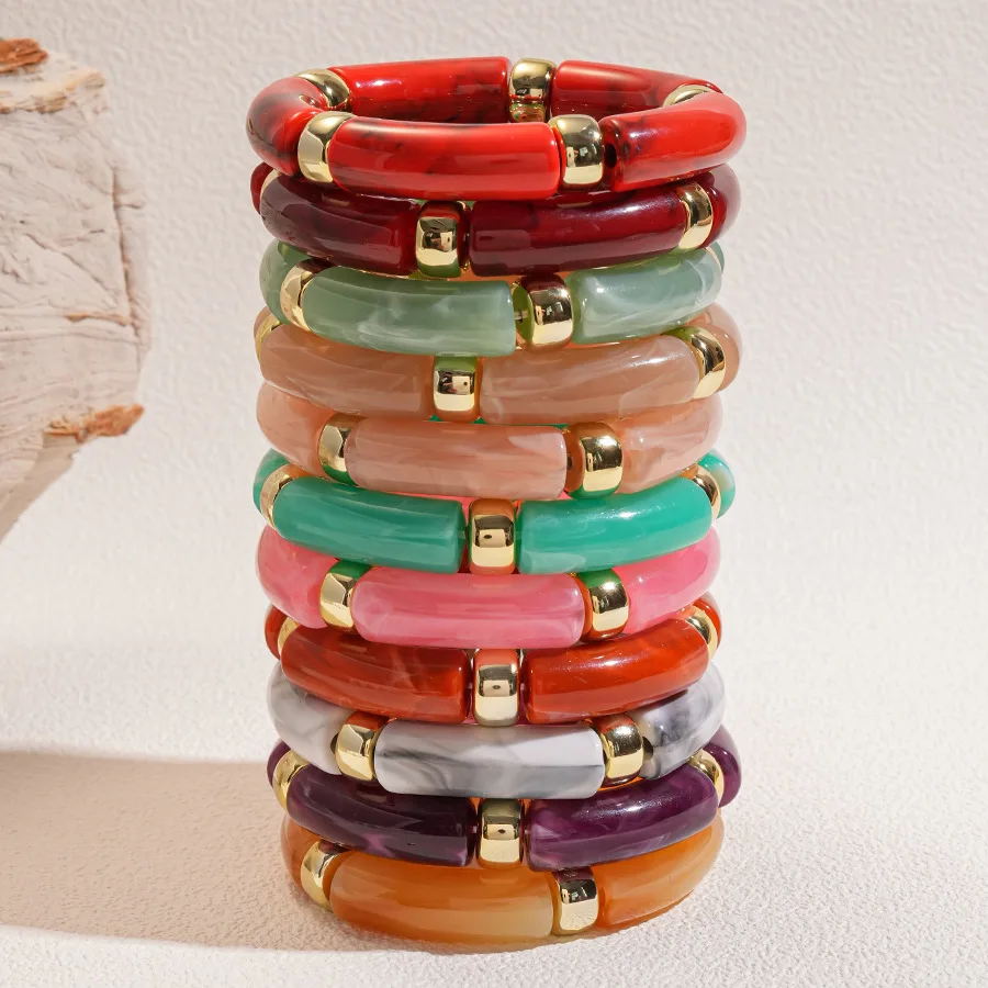 Multi-style Leopard Print Bamboo Tube Acrylic Stretchy Bracelets for Women Men Retro Resin Beaded Bangles Stack Jewelry Gift K1 image 2
