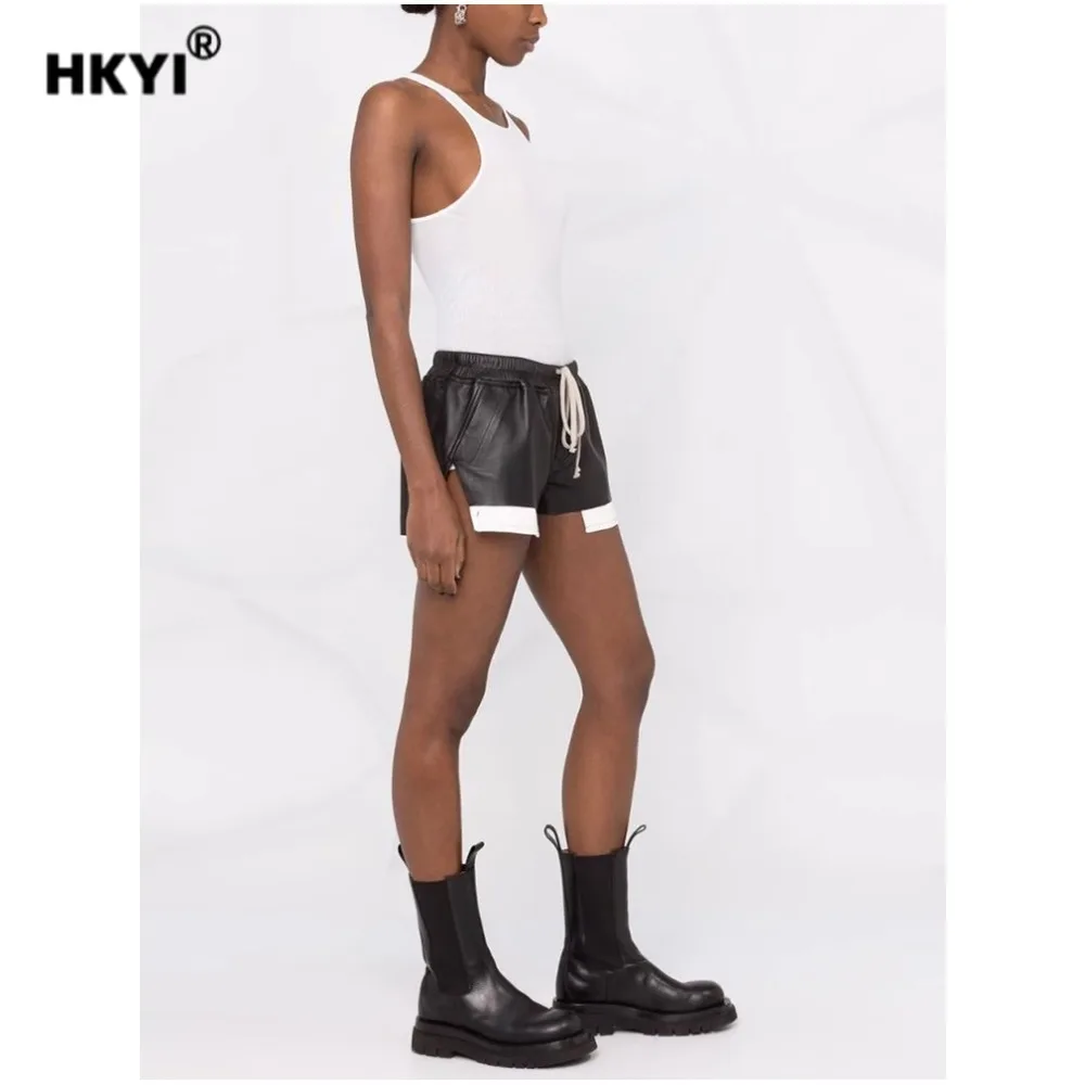 HKYI レディース ハイウエスト PU レザー 4 コーナー漏れポケット ショーツ ショート 4 コーナー ショート レザー パンツ ショーツ