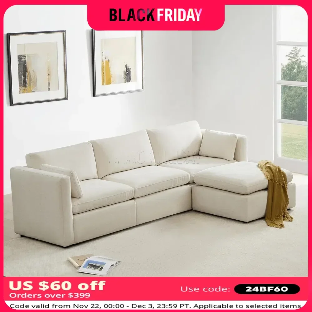 Sectional Fabric Sofa with Storage Ottoman 4 Seat Modular Extra Large L-Shaped Couch Reversible Chaise Modular Sectional Couch