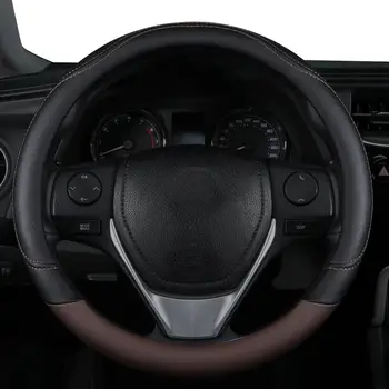 1 ks nové PU kožené sešívání kožené protiskluzové oblečení Four Seasons univerzální potah na volant černo-růžový 10 nejlepší prodej Kryt volantu pro Suzuki Wagon R - №8