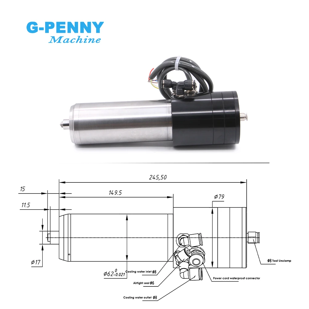 1.8kw Water Cooled Spindle ATC Spindle Motor Automatic Tool Change 220v Auto tool change spindle 10000-60000rpm PCB metal iron