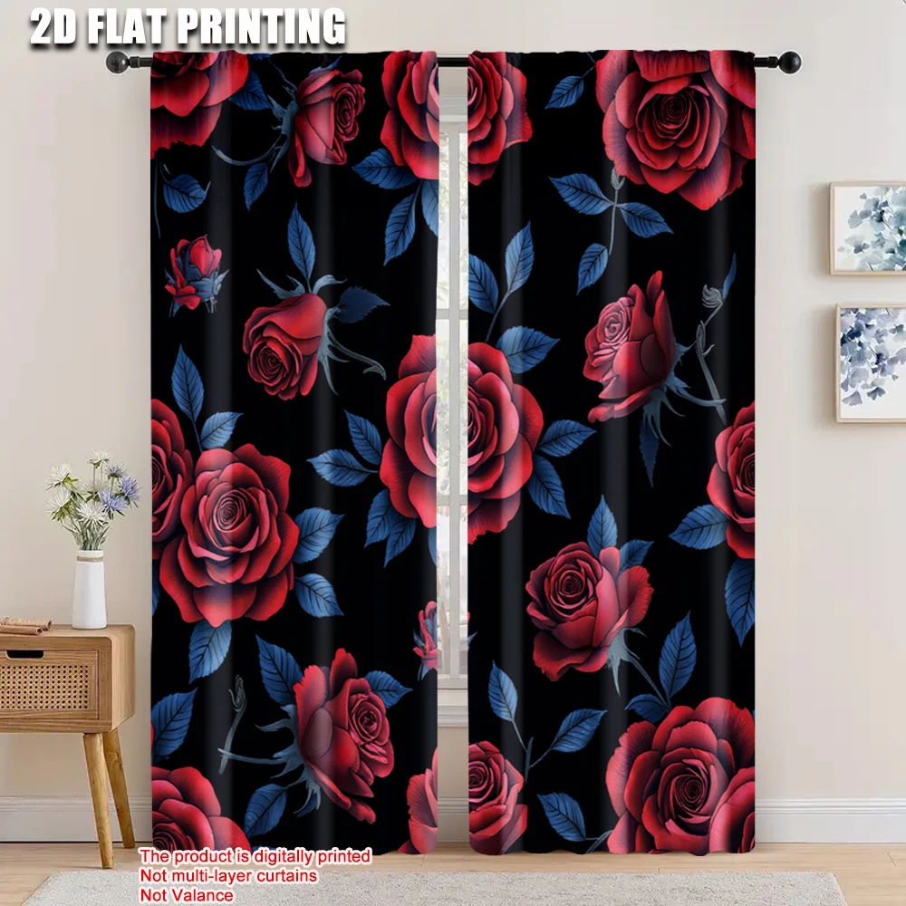 

2pcs, 2D flat printing Window Drapes Bright flower Durable Polyester,Without Electricity Birthday Party Suitable for Hotel