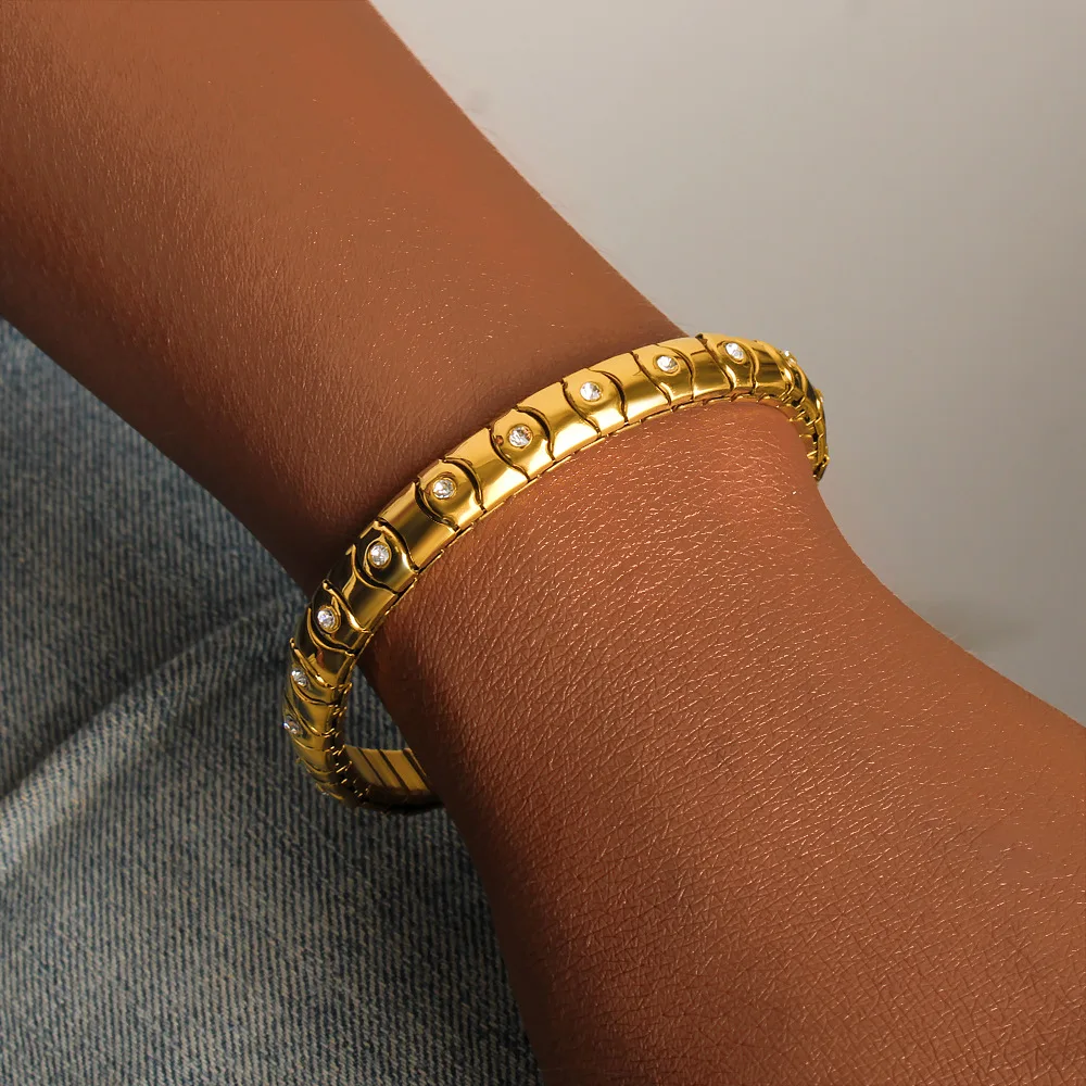 سوار مرن مرن مرصع بالألماس على الطراز الكانتوني عبر الحدود، فريد ومتعدد الاستخدامات، من الفولاذ المقاوم للصدأ