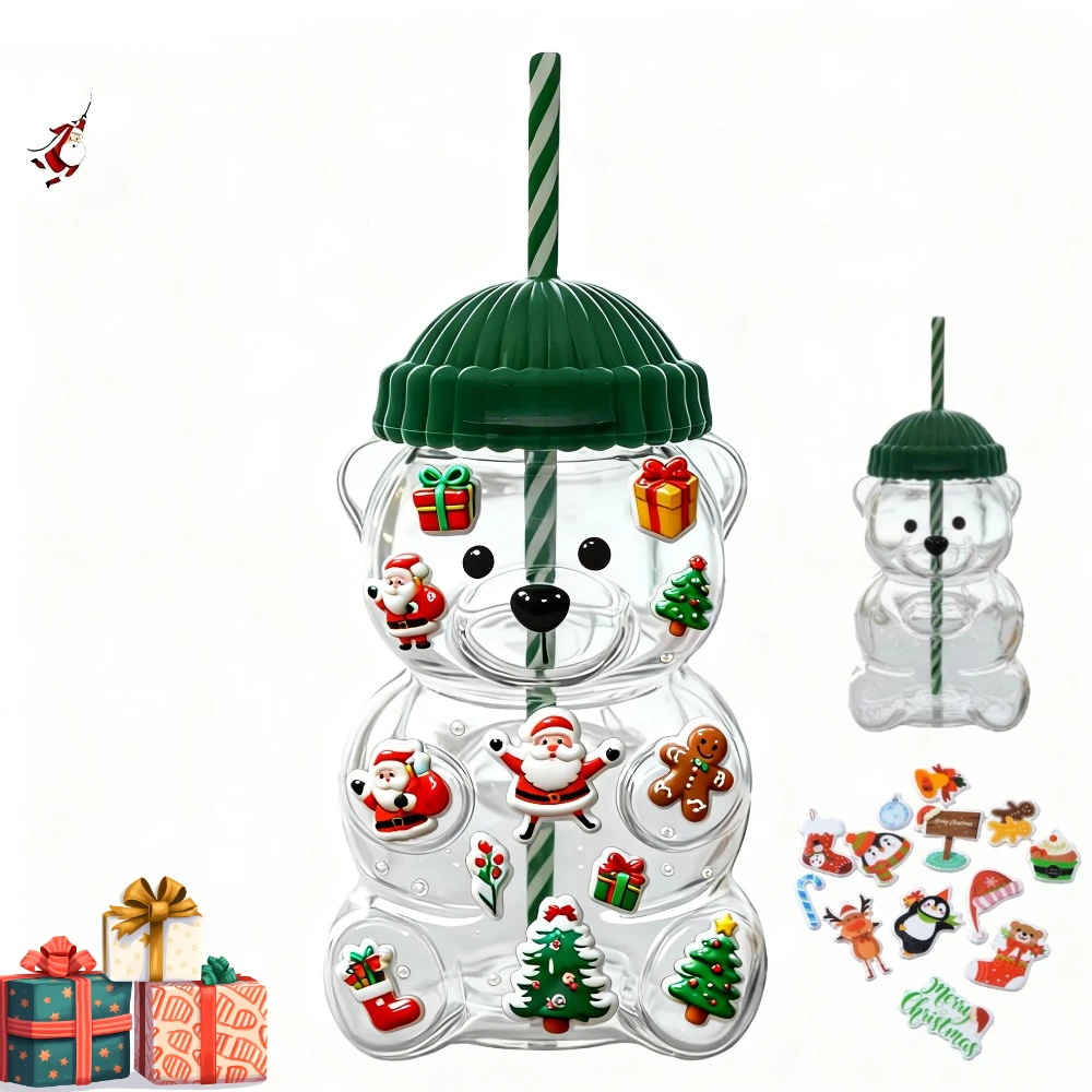 

Hot Cute Little Bear Glass Cup Coffee Beverage Wine Cocktail Straw Cup Christmas Cute Stickers Christmas Birthday Gift for Kids