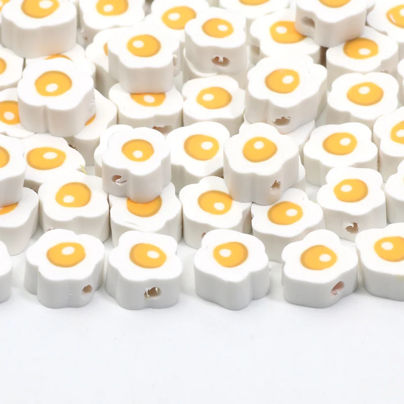20/50/100pcs Cartoon Fried Eggs Clay Beads Polymer Clay Spacer Beads per gioielli che fanno orecchino fai da te portachiavi a catena del telefono
