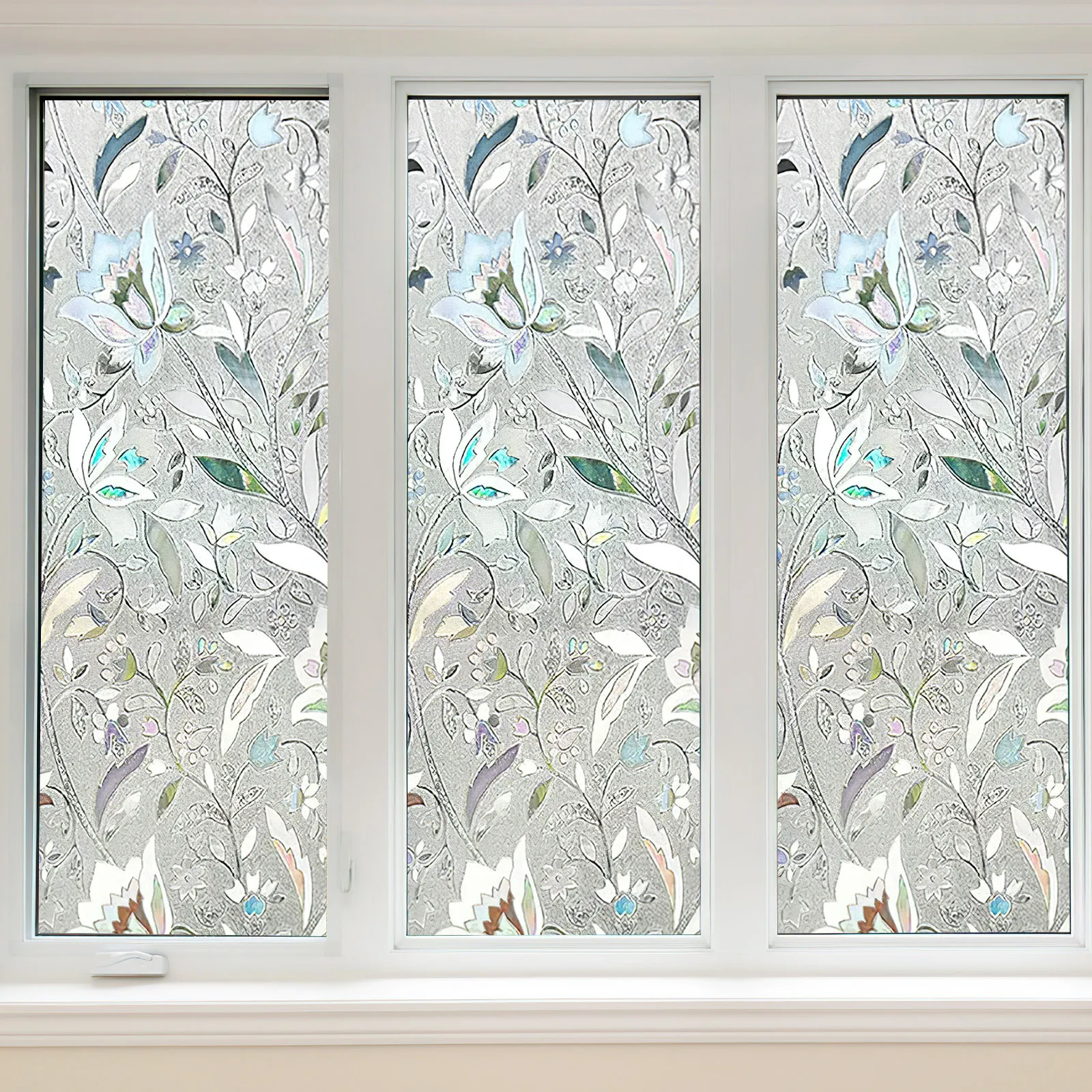 

1 Roll Privacy Window Film Flower Pattern Non Glue Static Glass Film for Bathroom Home Office Uv Blocking Reusable Decorative