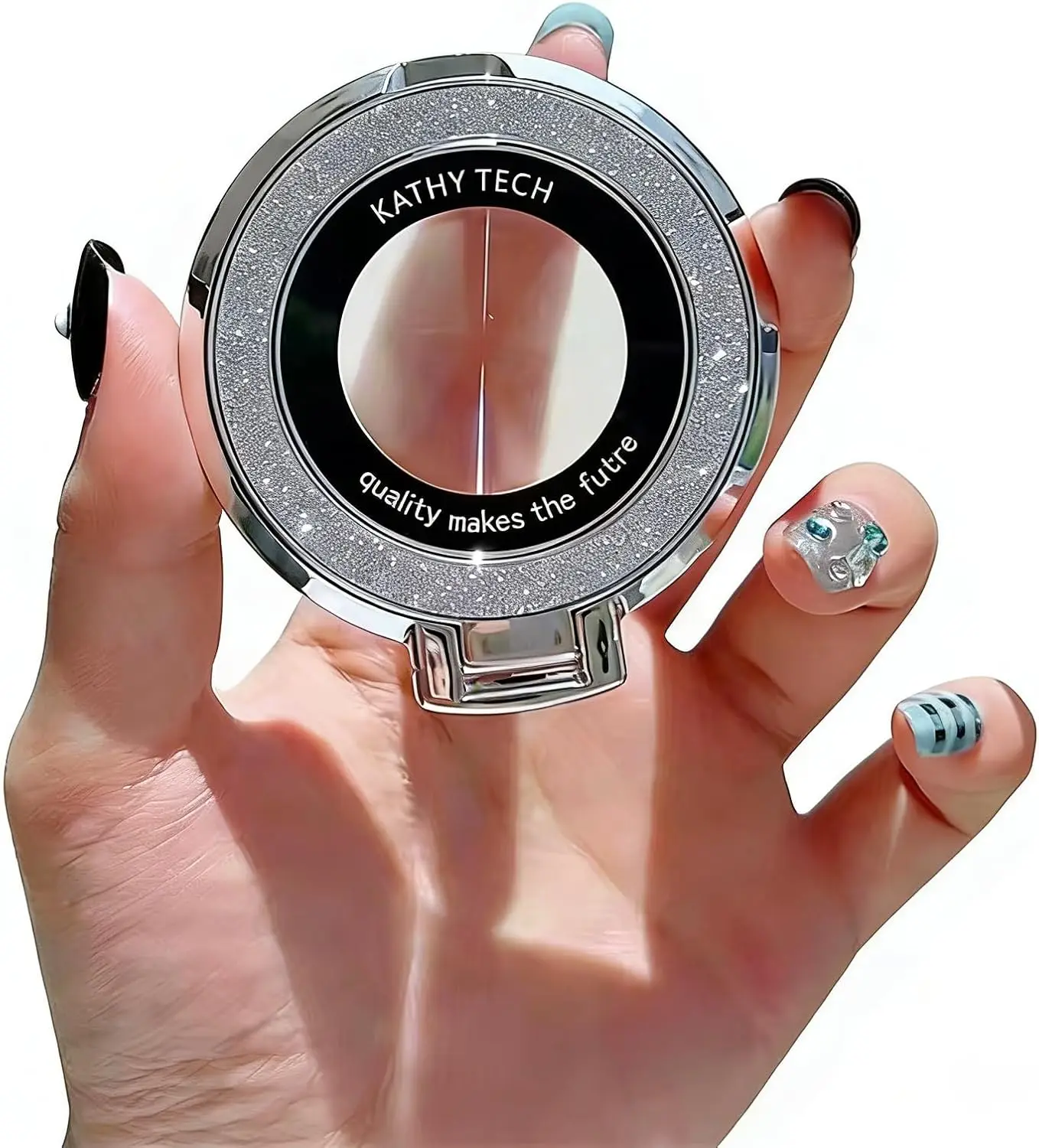 Glitter Phone Ring Stand Silver Universal Finger Grip Kickstand Holder for Cell Phones