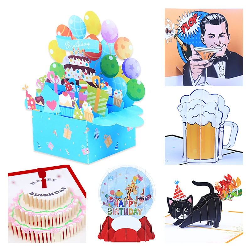 

3D Pop Up Birthday Card, Rainbow Cat, Fraternities, Giraffe, Toast up, Beer Mug, Wife, Girlfriend, Party Invitation, Gifts