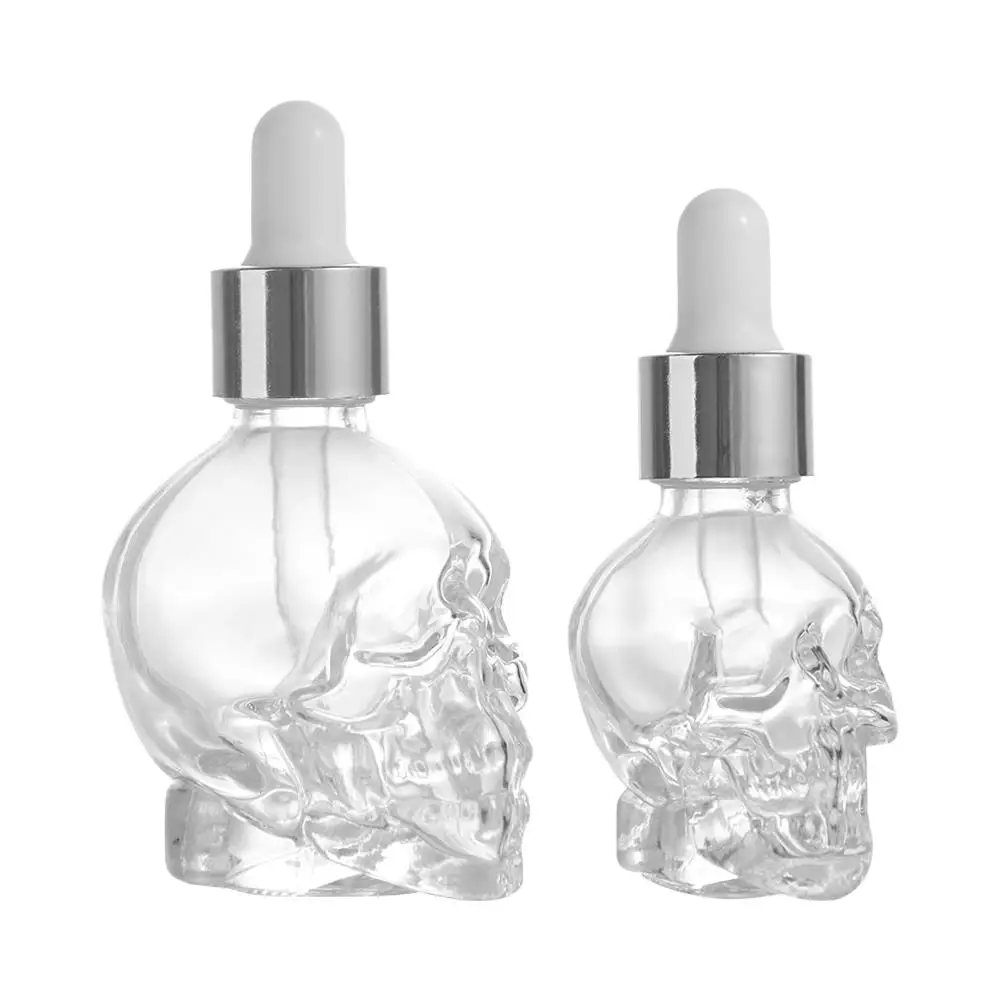 Transparent Skull Shape Bottle Portable Empty with Pipette Glass Liquid Dropper Bottle Dispenser Glass Dropper Travel