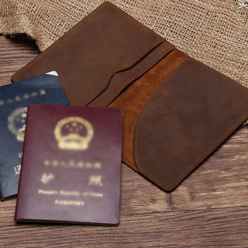 Étui porte-passeport en cuir véritable pour hommes et femmes, avec 2 fentes pour cartes, protecteur de passeport en cuir de vache, couverture de