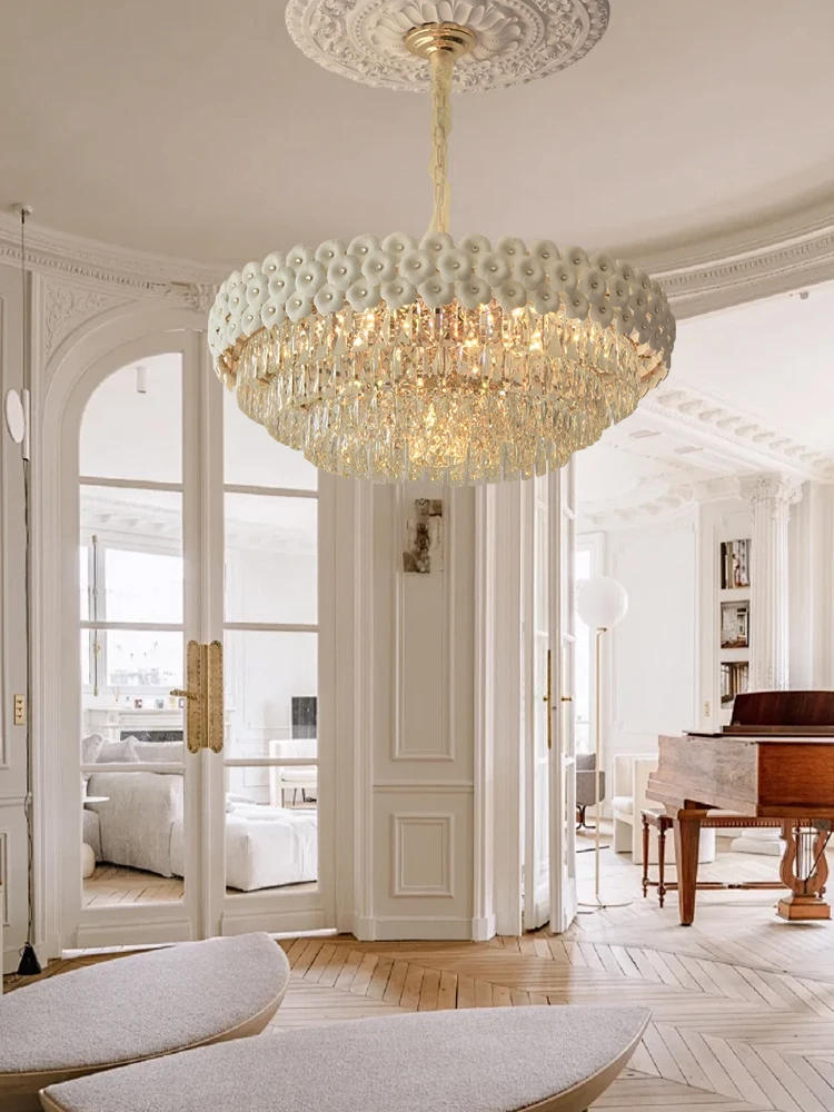 Luxury Modern French Ceramic Crystal Chandeliers 2024 Home Decoration Hanglamp for Living Room Elegant Hanging Lights Lustres