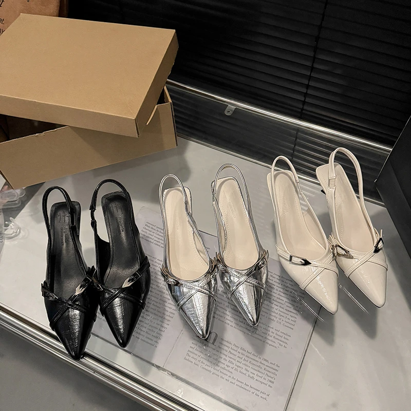 

Sexy temperament thin-heeled pointed silver high heels for women 2026 new soft leather soft sole closed-toe sandals