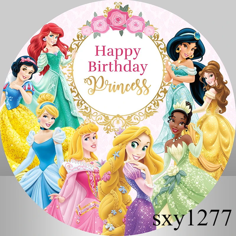 Castle Princess Round Backdrop For Photography Girls Fairy Table Birthday Party Circle Background Elastic Photo Studio Custom