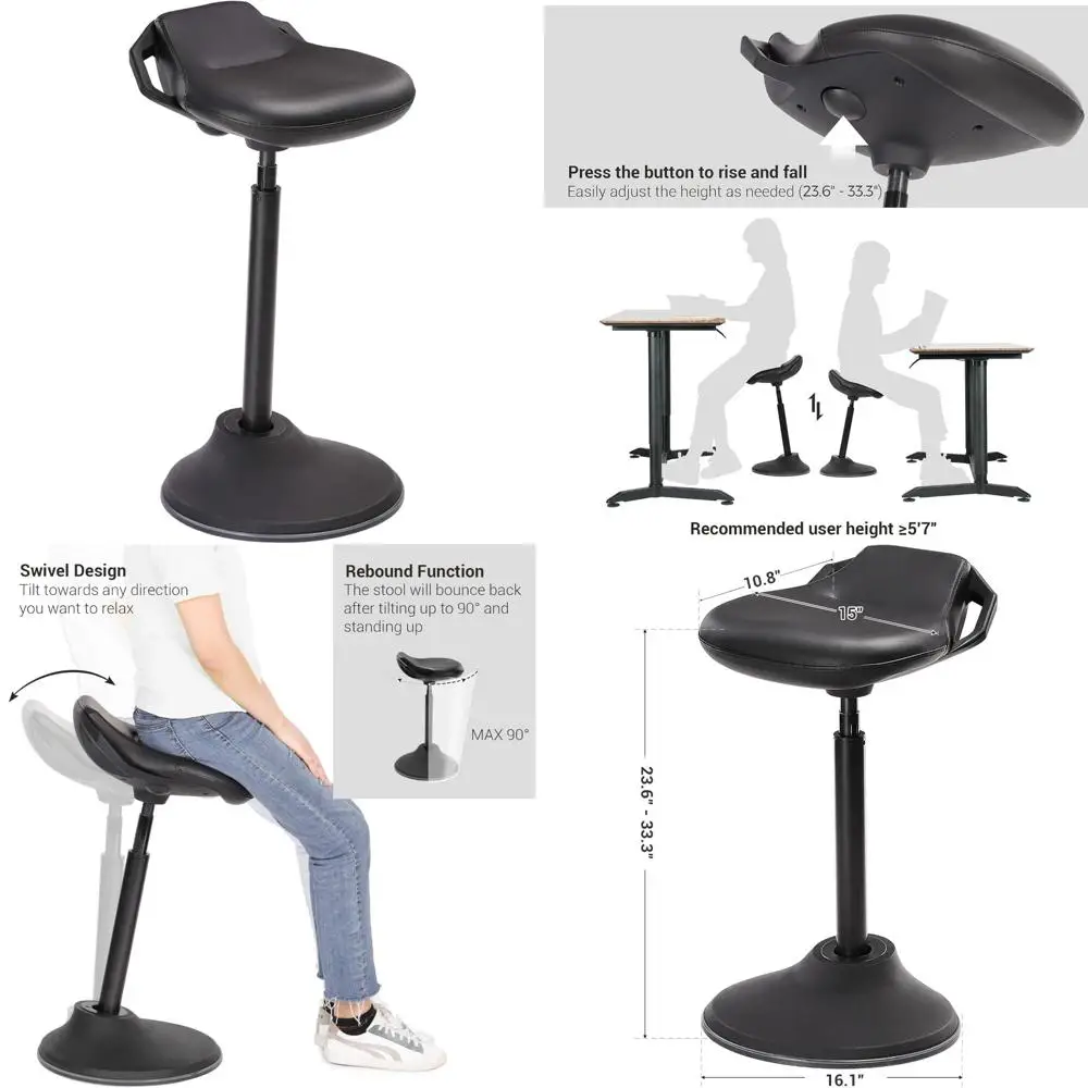 Adjustable Ergonomic Wobble Stool for Standing Desk, 23.6-33.3 Inches Drafting Chair, Swivel Balance Stool for Sitting Comfort