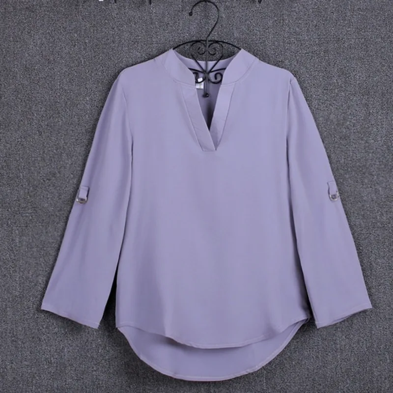 Large size 5XL blouse long-sleeved V-neck elegant ladies chiffon shirt top fashion office work shirt