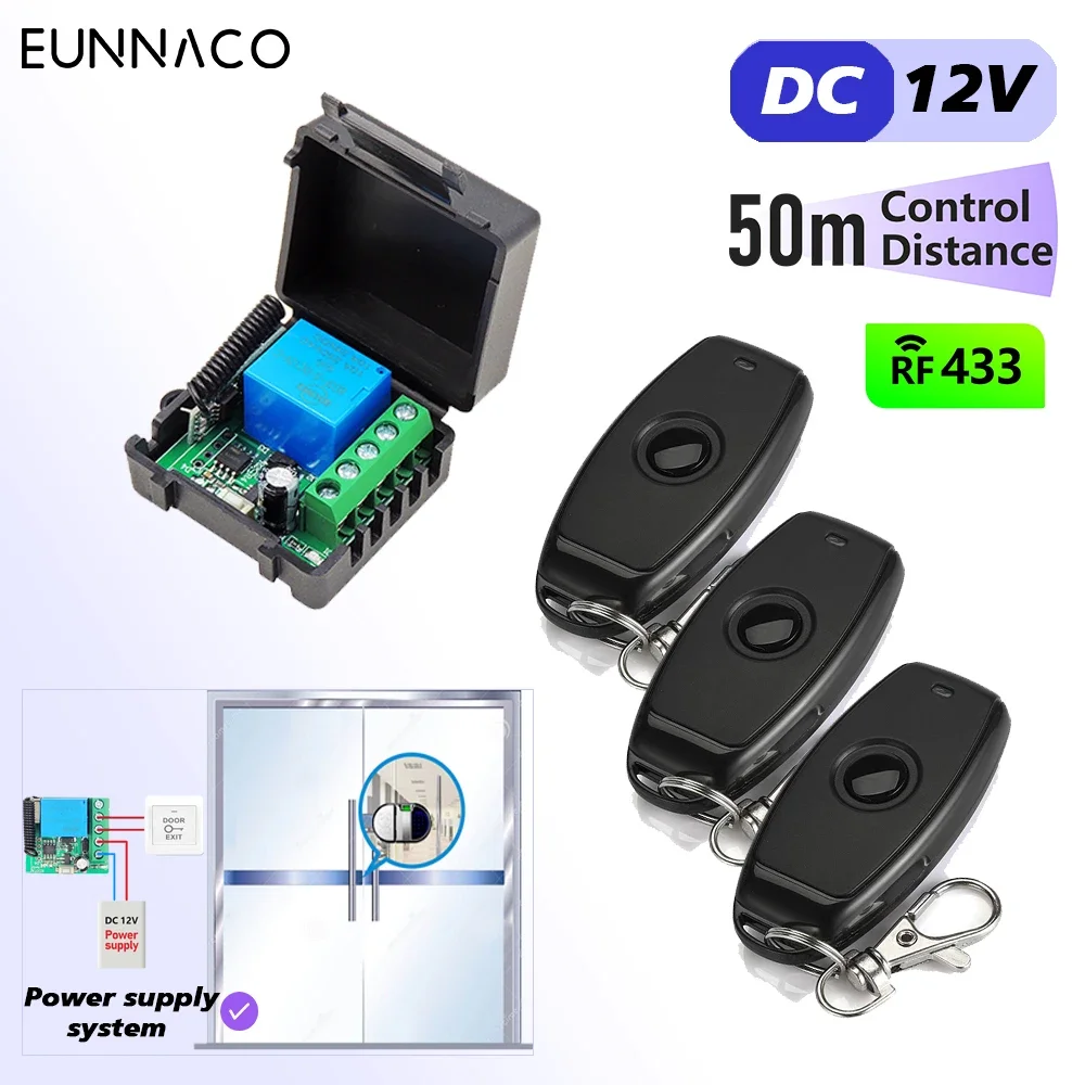 

DC 12V Garage Door Wireless Remote Control Switch 433Mhz Relay Module 50m Range for Garage Gate Door/Light//Electronic Lock DIY