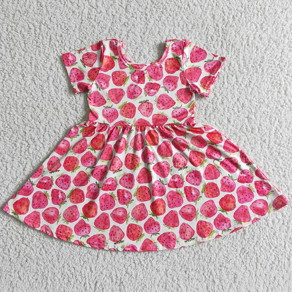 

New Design Baby Girl Clothes Dress Strawberry Cute Girls Dresses Spring Summer Short Sleeve Toddler Girls Dress Wholesale Bulk