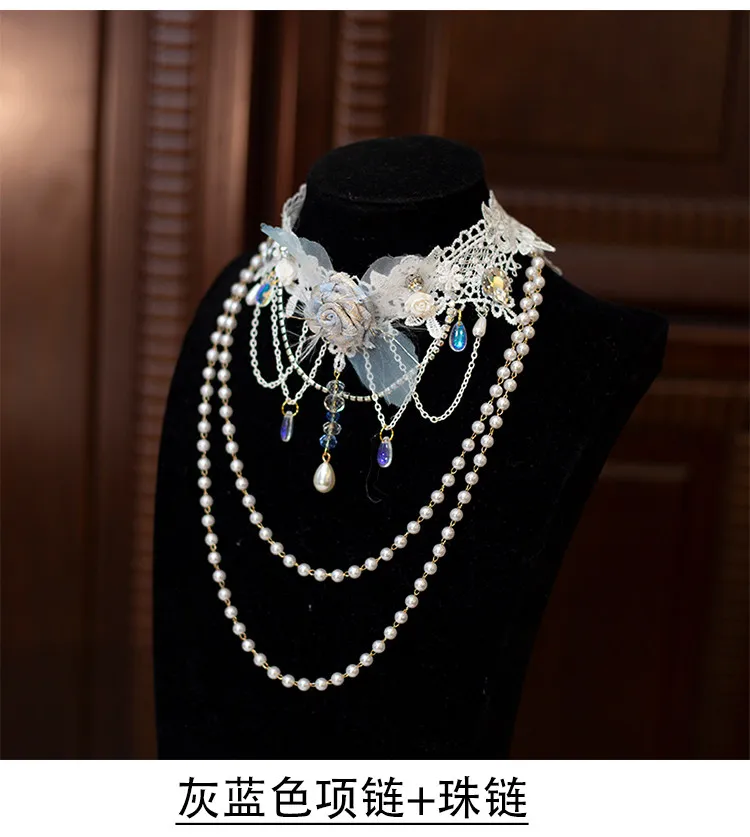 Japanese Original Heavy Gorgeous Industry Lolita Handmade Rose Lace Necklace Choker Pearl Crystal Accessories for Women