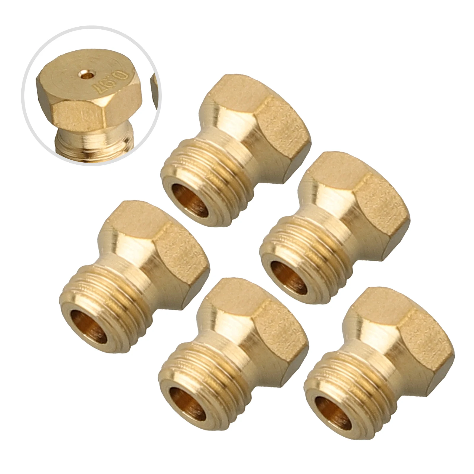 5PCS Gas Nozzles Burner Jets Nozzles Set 0.73, 0.97, 0.97, 1.15, 1.35 Compatible With Natural Gas Flat Diameter 7mm