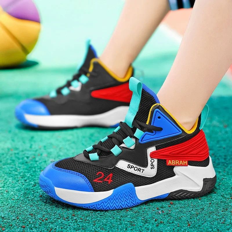 Children\'s Basketball Shoes for Boys Breathable Casual Sneakers Thick Sole Anti-slippery Kids Student Running Sports Shoes