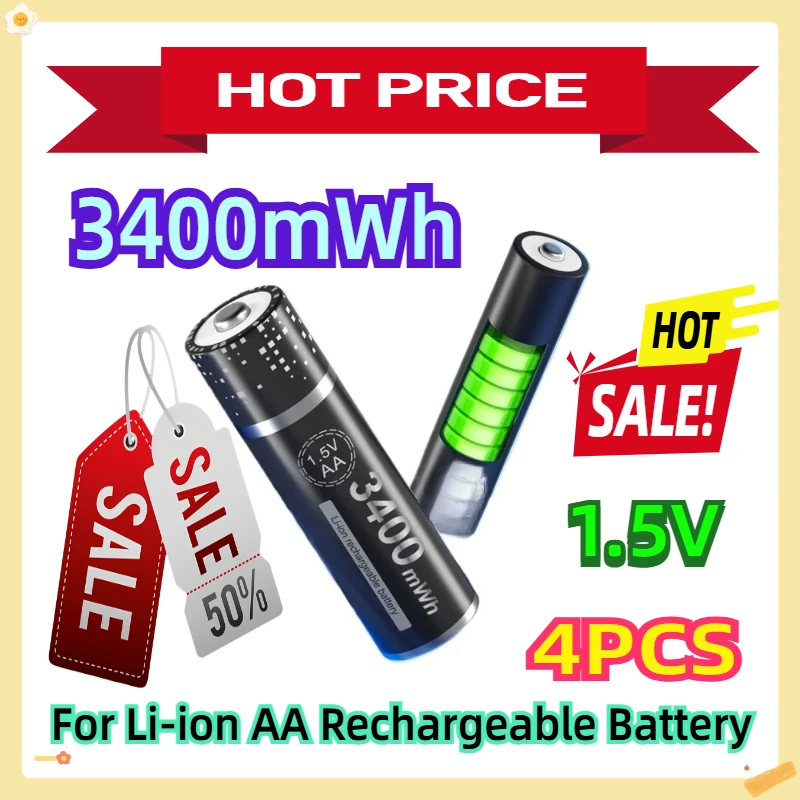 

For Li-ion AA Rechargeable Battery 3400mWh 1.5V 4pcs