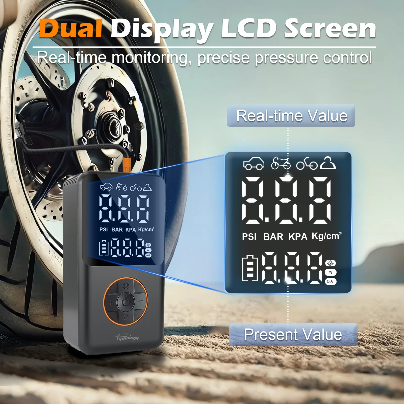 GUWIEYG Portable Wireless Air Pump - Intelligent Digital Tire Pressure Detection For Cars And Bikes