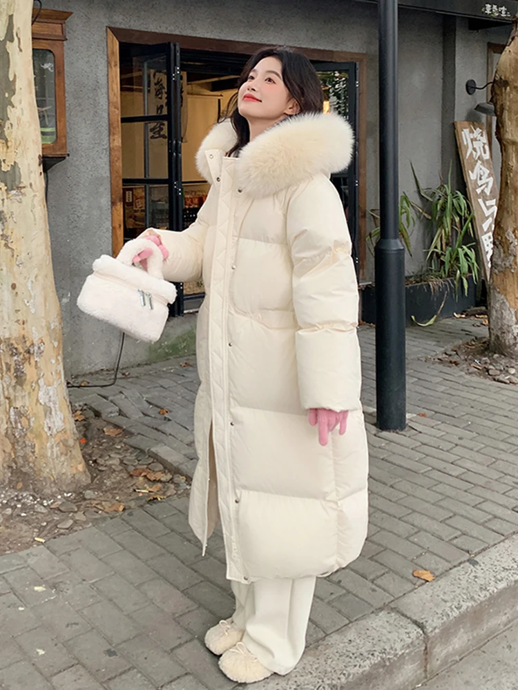 

Зимние толстые парки миди женские с капюшоном с меховым воротником в стиле пэчворк теплые пышные пальто на молнии нежные милые свободные повседневные верхняя одежда с длинными рукавами