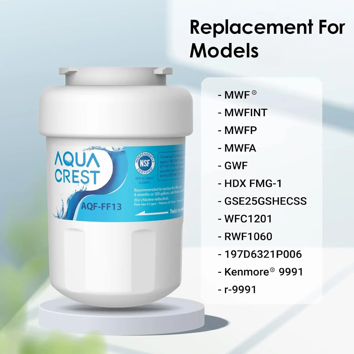 Aqua Crest AQF-FF13 Vervanging Voor Ge®Smartwater®Mwf®, Mwfint, Mwfp, Mwfa, Gwf, Hdx FMG-1, Gse25gshecss, Wfc1201, Kenmore®99