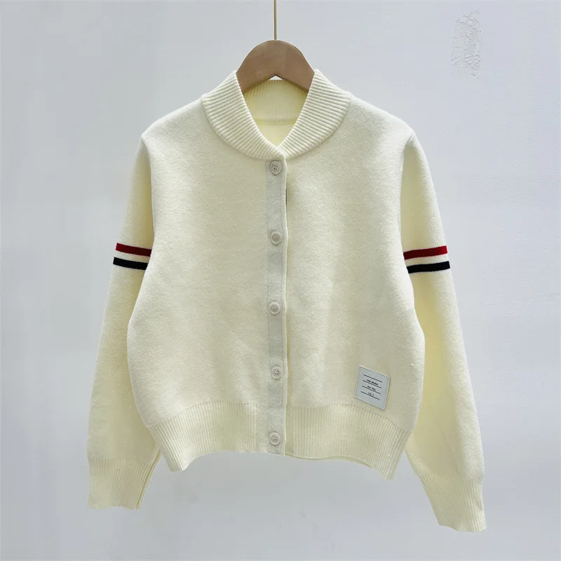 2024Women's New Autumn and Winter New round Neck Cardigan College Style Baseball Uniform Double Sleeve Colorful Narrow Goods Str